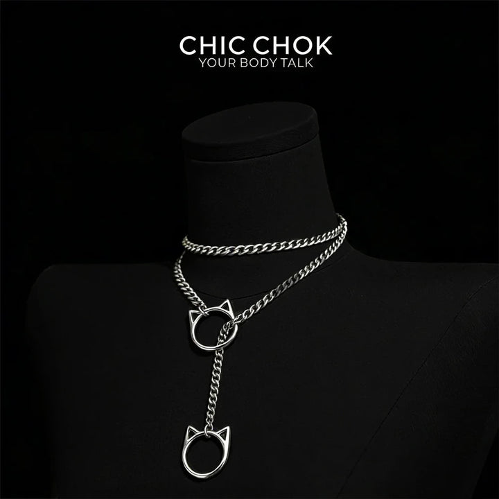 CHICCHOK O-Ring Slip-On Choker Necklace for Women – Handmade Adjustable Lariat Y-Necklace, Cuban Chain Style