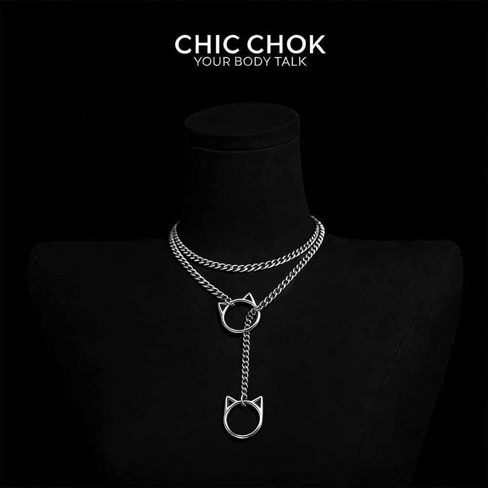 CHICCHOK O-Ring Slip-On Choker Necklace for Women – Handmade Adjustable Lariat Y-Necklace, Cuban Chain Style