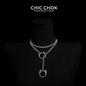 CHICCHOK O-Ring Slip-On Choker Necklace for Women – Handmade Adjustable Lariat Y-Necklace, Cuban Chain Style