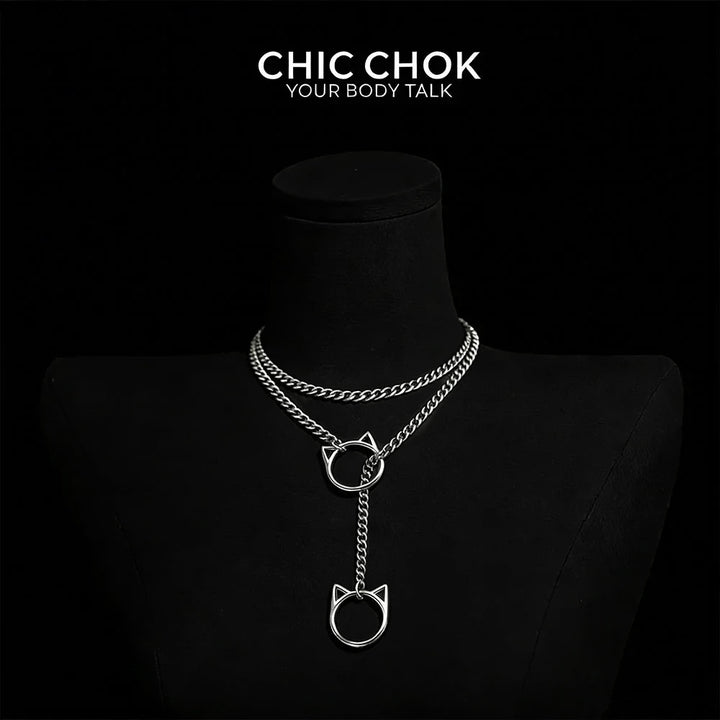 CHICCHOK O-Ring Slip-On Choker Necklace for Women – Handmade Adjustable Lariat Y-Necklace, Cuban Chain Style