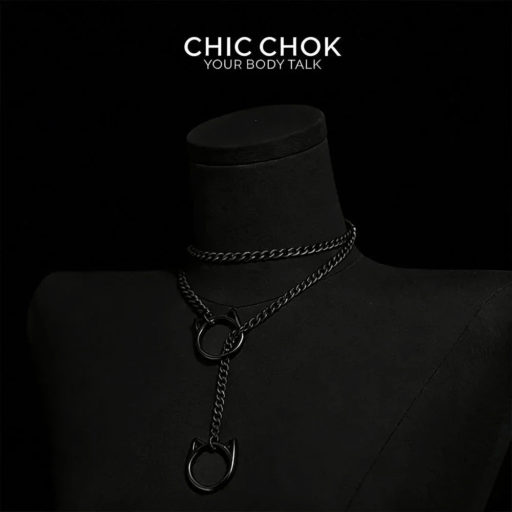 CHICCHOK O-Ring Slip-On Choker Necklace for Women – Handmade Adjustable Lariat Y-Necklace, Cuban Chain Style