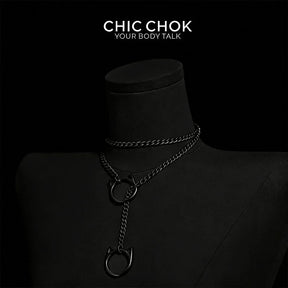 CHICCHOK O-Ring Slip-On Choker Necklace for Women – Handmade Adjustable Lariat Y-Necklace, Cuban Chain Style
