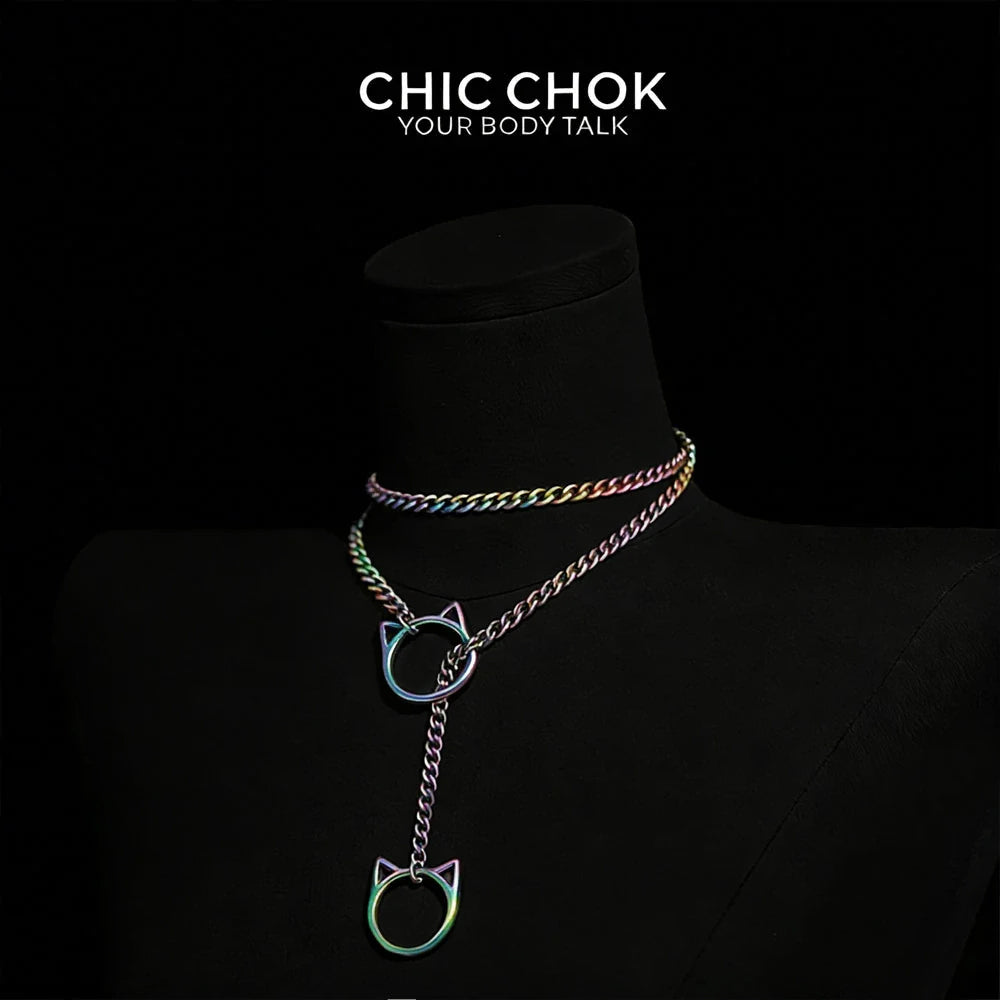 CHICCHOK O-Ring Slip-On Choker Necklace for Women – Handmade Adjustable Lariat Y-Necklace, Cuban Chain Style