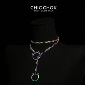 CHICCHOK O-Ring Slip-On Choker Necklace for Women – Handmade Adjustable Lariat Y-Necklace, Cuban Chain Style