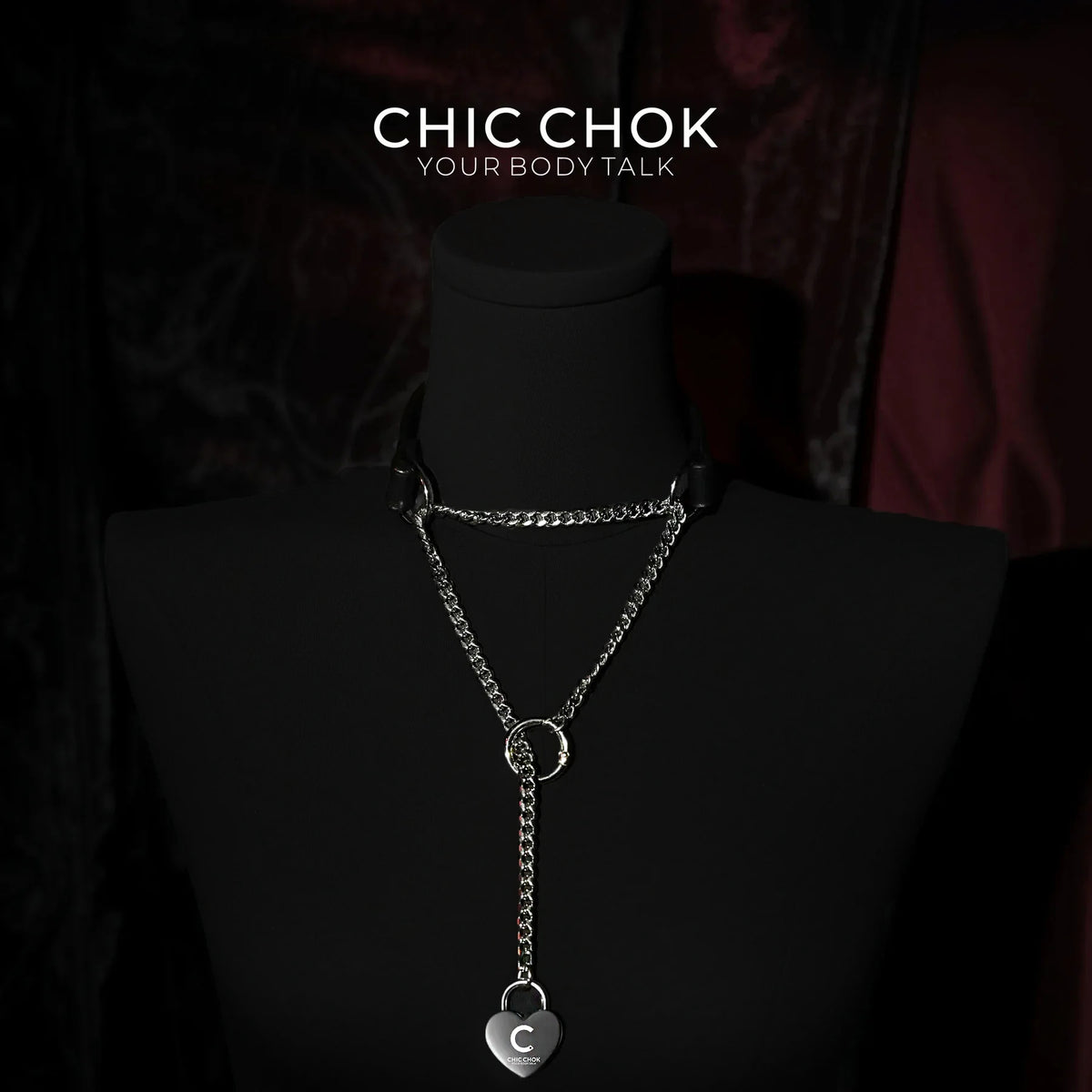 CHICCHOK [Breathless] Fashion Black with Thick Chains, Movable Pulling Chain Daily Wear Leather Necklace Choker versatile wear(With love lock)