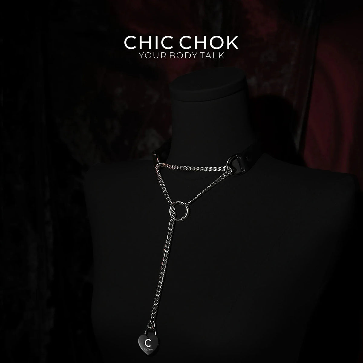 CHICCHOK [Breathless] Fashion Black with Thick Chains, Movable Pulling Chain Daily Wear Leather Necklace Choker versatile wear(With love lock)