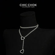 CHICCHOK [MeowChain] Collar de cadena cubana con anilla en O y corazón