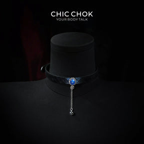 CHIC CHOK Purple Leather Necklace – Blue Gemstone Pendant and Tassel Chain, A Bold Fashion Item