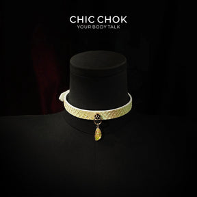 CHIC CHOK Purple Leather Necklace – Blue Gemstone Pendant and Tassel Chain, A Bold Fashion Item