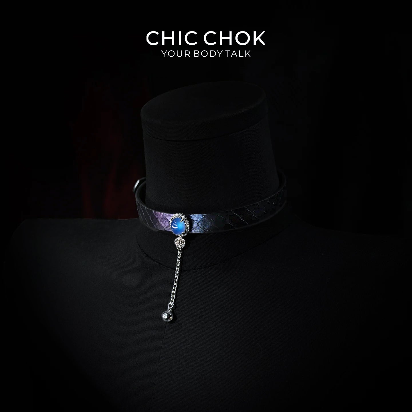 CHIC CHOK Purple Leather Necklace – Blue Gemstone Pendant and Tassel Chain, A Bold Fashion Item