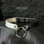 CHICCHOK [Curella] - Black and White Python Hide Themed Adjustable Fashion Choker