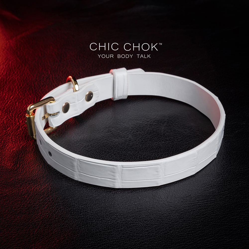 chicchok collar, pure white crocodile leather texture design, simple, elegant style, suitable for daily wear