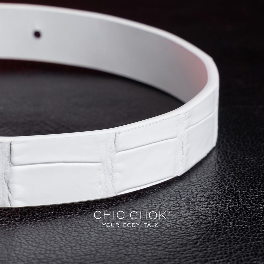 chicchok collar, pure white crocodile leather texture design, simple, elegant style, suitable for daily wear