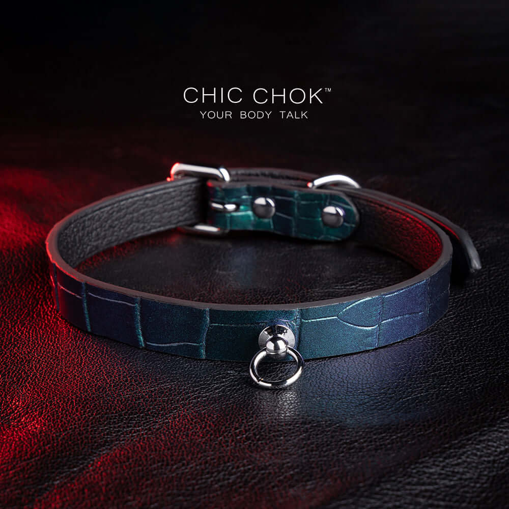 chicchok choker Dark green, purple glitter, large scale crocodile skin, DIY any kind of matching accessories.