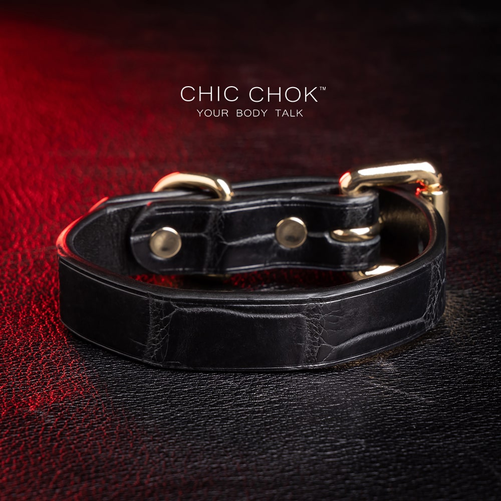 chicchok-Bracelet Rose gold, black genuine leather material luxury design style, solid appearance, comfortable to wear, daily wear, casual wear, formal wear