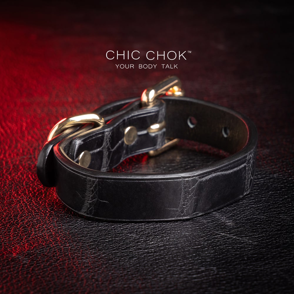 chicchok-Bracelet Rose gold, black genuine leather material luxury design style, solid appearance, comfortable to wear, daily wear, casual wear, formal wear