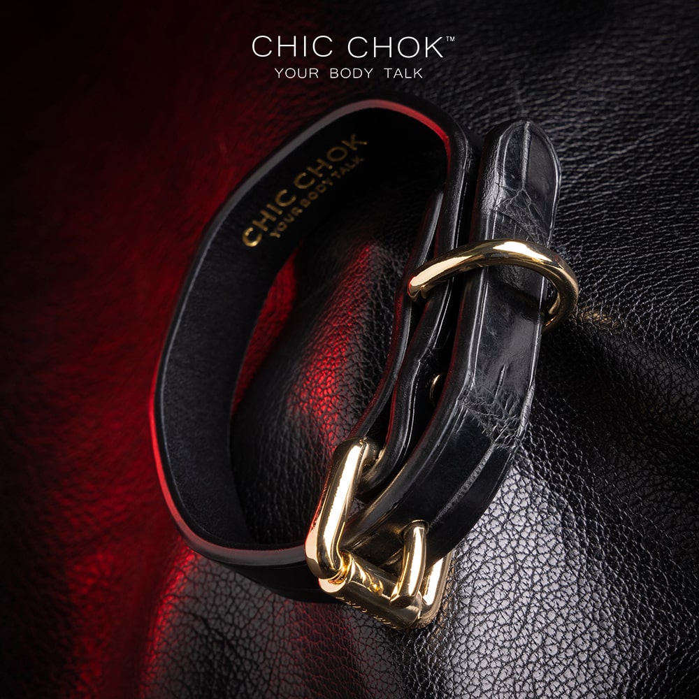 chicchok-Bracelet Rose gold, black genuine leather material luxury design style, solid appearance, comfortable to wear, daily wear, casual wear, formal wear