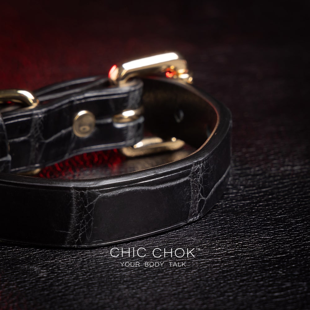 chicchok-Bracelet Rose gold, black genuine leather material luxury design style, solid appearance, comfortable to wear, daily wear, casual wear, formal wear