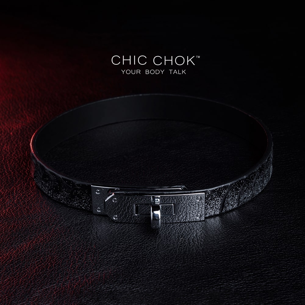 Hypnotic - Collar Silver lock with alligator leather white trim. Handmade, original design.