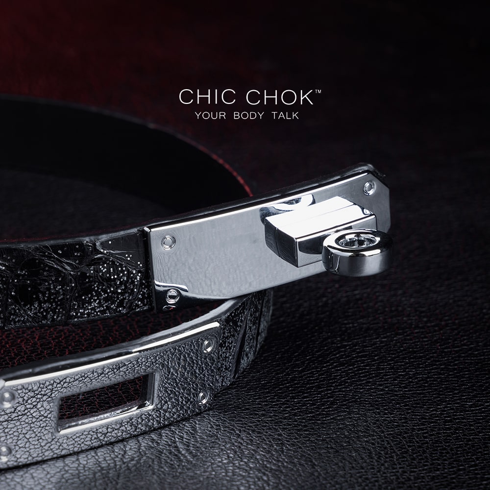 Hypnotic - Collar Silver lock with alligator leather white trim. Handmade, original design.