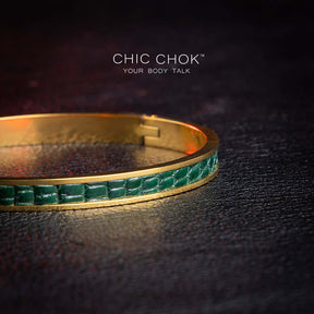 Iguana Queen - Metallic Bracelet closed bangle, handmade, original design.