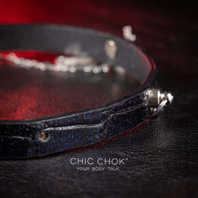 chicchok black leather collar, silver cross pendant, mysterious vintage style