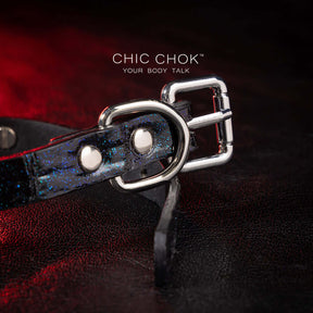 chicchok black leather collar, silver cross pendant, mysterious vintage style