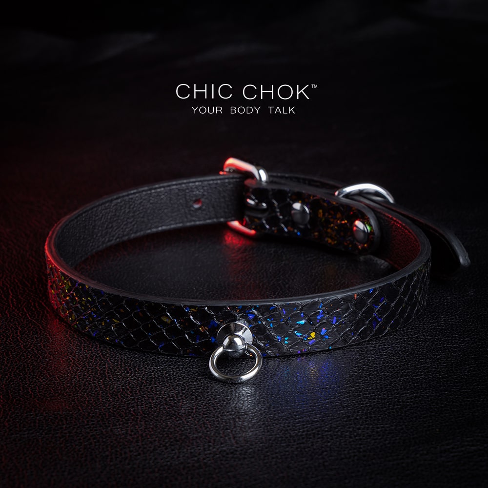 CHICCHOK - Nebula Collar, Black leather handmade polished silver ring smooth clasp, suitable for daily wear and special occasions