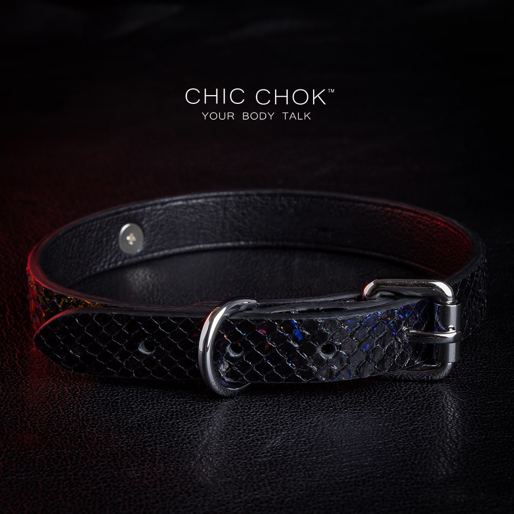 CHICCHOK - Nebula Collar, Black leather handmade polished silver ring smooth clasp, suitable for daily wear and special occasions