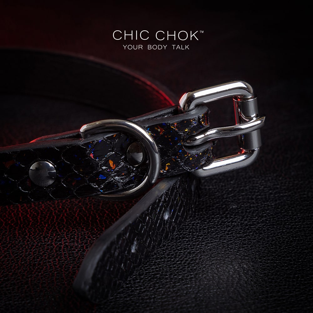 CHICCHOK - Nebula Collar, Black leather handmade polished silver ring smooth clasp, suitable for daily wear and special occasions