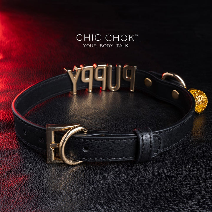 chicchok black leather collar, custom letter decoration, multi-color pendant, fashionable and personalized
