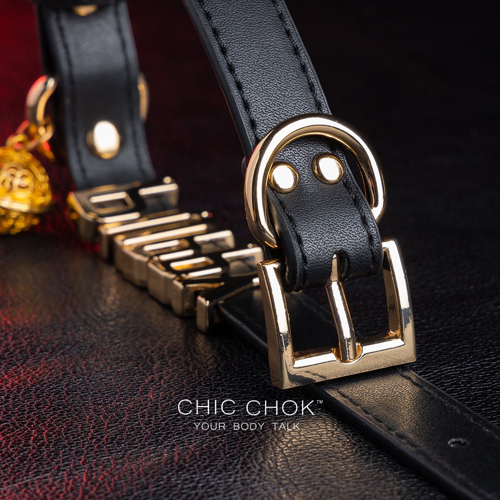 chicchok black leather collar, custom letter decoration, multi-color pendant, fashionable and personalized