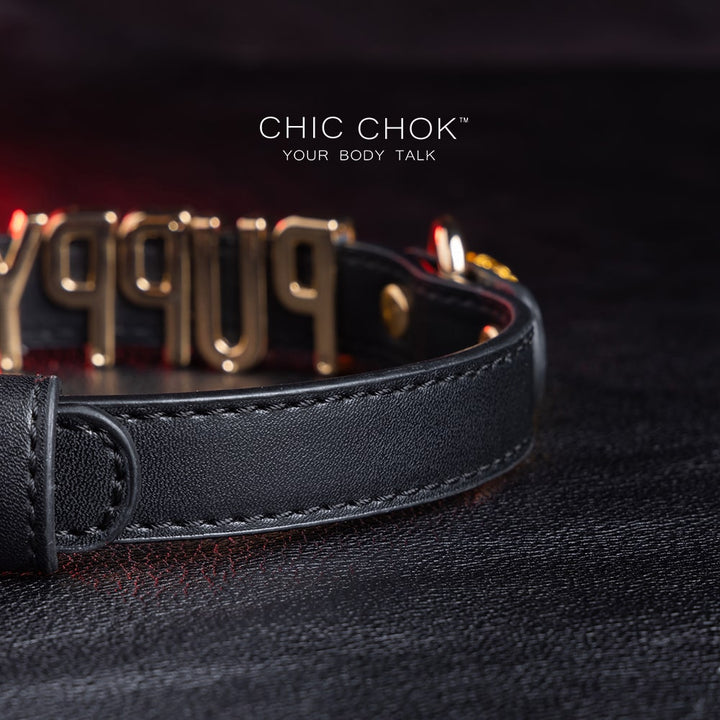 chicchok black leather collar, custom letter decoration, multi-color pendant, fashionable and personalized