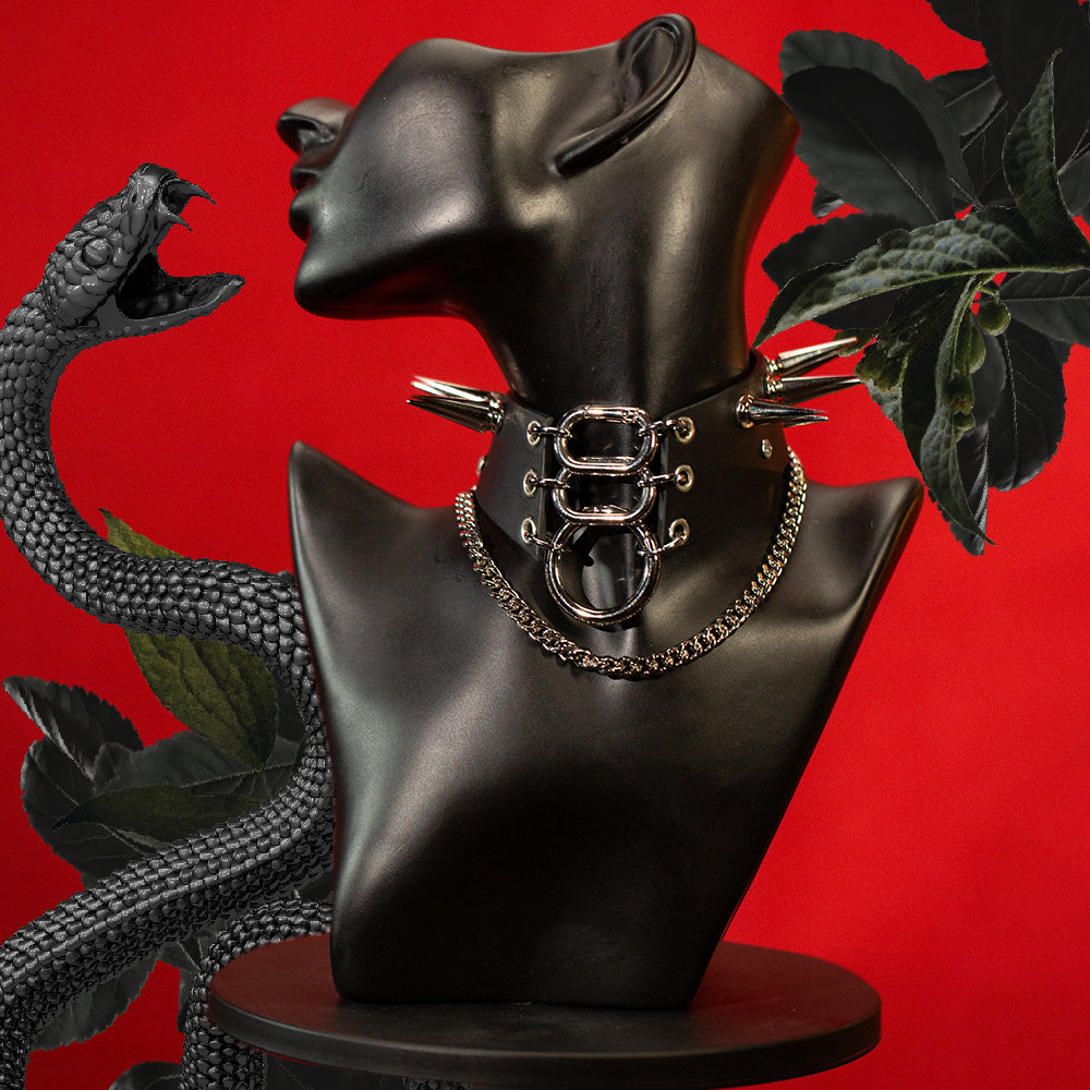 Savage collar is unusual in that it boldly challenges conventional aesthetics and combines over-the-top, goth and wild design elements. 