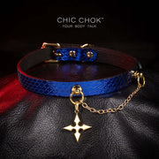 CHICCHOK [Estrella] - Gargantilla ajustable de piel de pitón azul zafiro