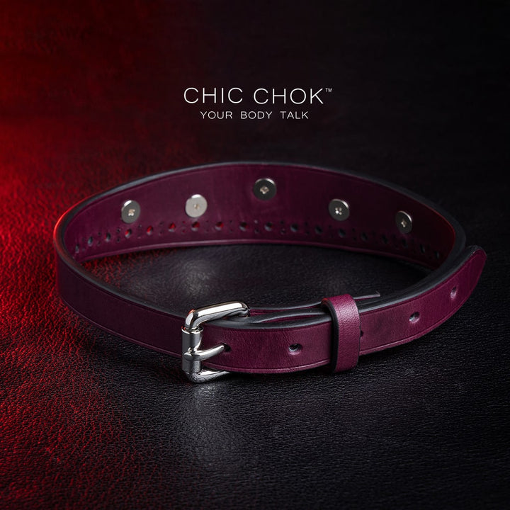 chicchok "Stay with Me" Collar Burgundy leather spiked choker with polished silver spikes,   gothic fashion