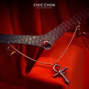 CHICCHOK [Gargantilla de alta gama de la reina victoriana] Diseño de escote en V, textura de pitón, collar gargantilla de cuero ajustable de moda original
