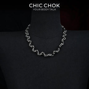 CHICCHOK Crimson Crystal Chain Necklace | Handcrafted Byzantine Stainless Steel Chain | Heavy Industrial Punk Cyber Goth Jewelry