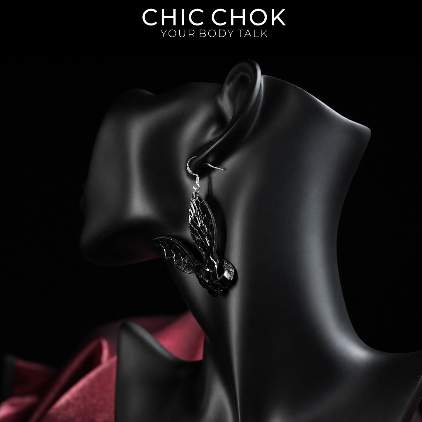 CHICCHOK Black Sugar Bunny Leather Earrings | Gothic Glossy Croc-Embossed Rabbit Drop Jewelry | Creepy Cute Harajuku Cyberpunk Accessories
