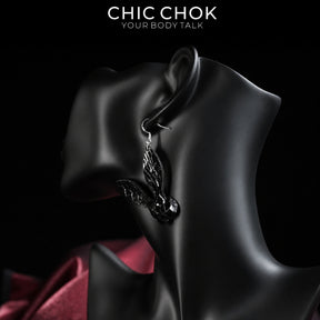 CHICCHOK Black Sugar Bunny Leather Earrings | Gothic Glossy Croc-Embossed Rabbit Drop Jewelry | Creepy Cute Harajuku Cyberpunk Accessories