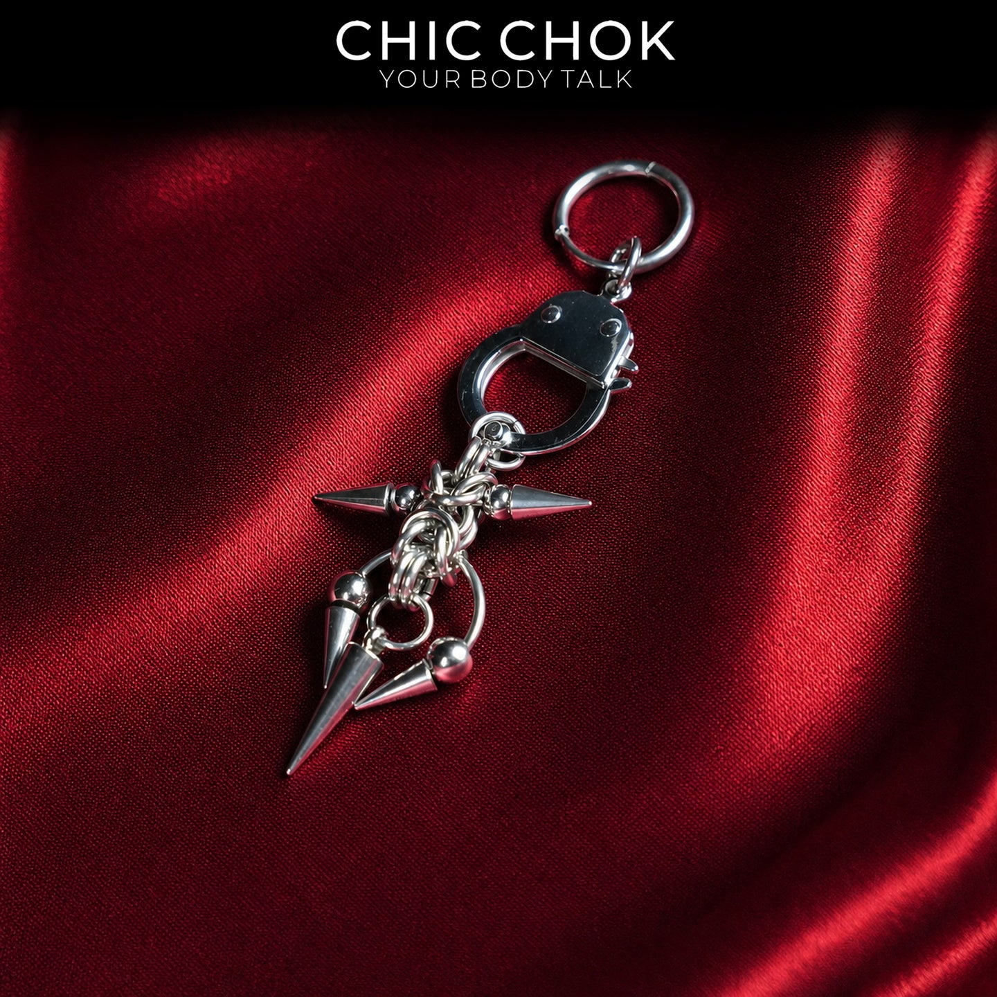CHICCHOK Openwork Tapered Shadow Earrings | Gothic Stainless Steel Handcuff Drop Ear Loop | Subversive Y2K Industrial Punk Spike Tassel Piercing Jewelry for Sensitive Ears