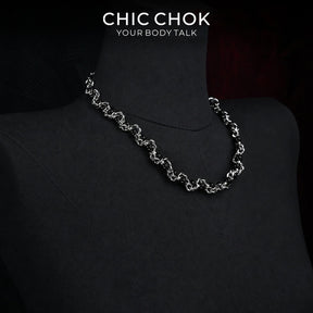 CHICCHOK Crimson Crystal Chain Necklace | Handcrafted Byzantine Stainless Steel Chain | Heavy Industrial Punk Cyber Goth Jewelry