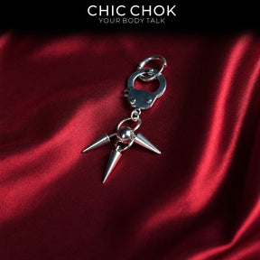 CHICCHOK Imprisoned Cone Shadow Single Earring | Gothic Stainless Steel Handcuff Drop Ear Loop | Subversive Y2K Industrial Punk Spike Tassel Piercing Jewelry for Sensitive Ears