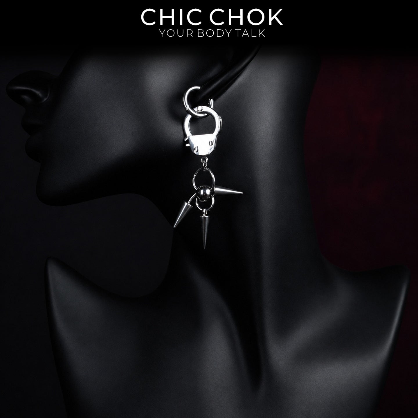 CHICCHOK Imprisoned Cone Shadow Single Earring | Gothic Stainless Steel Handcuff Drop Ear Loop | Subversive Y2K Industrial Punk Spike Tassel Piercing Jewelry for Sensitive Ears