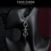 CHICCHOK Imprisoned Cone Shadow Single Earring | Gothic Stainless Steel Handcuff Drop Ear Loop | Subversive Y2K Industrial Punk Spike Tassel Piercing Jewelry for Sensitive Ears