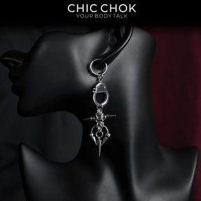 CHICCHOK Imprisoned Cone Shadow Single Earring | Gothic Stainless Steel Handcuff Drop Ear Loop | Subversive Y2K Industrial Punk Spike Tassel Piercing Jewelry for Sensitive Ears