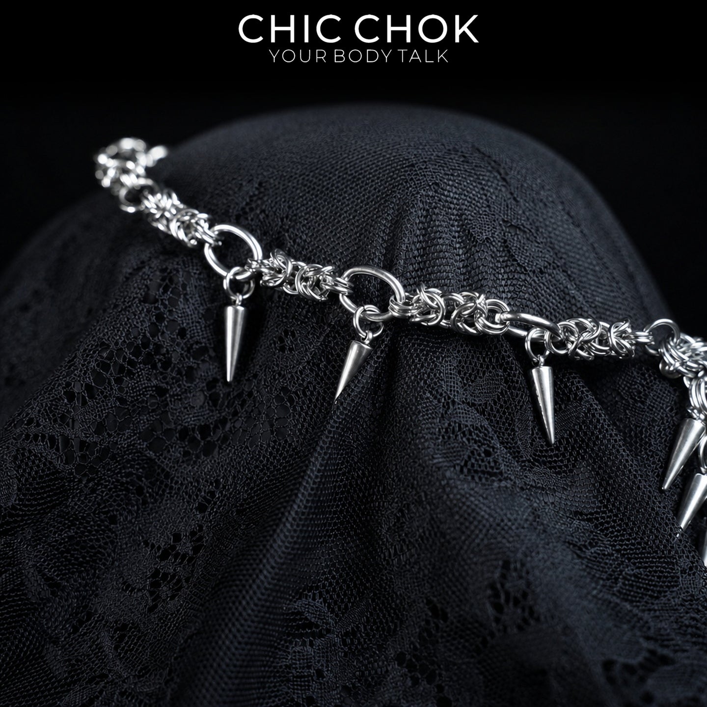 CHICCHOK Midnight Fangs Stainless Steel Necklace | Handcrafted Byzantine Chain Y-Lariat Choker | Heavy Industrial Punk Cyber Goth Spike Jewelry
