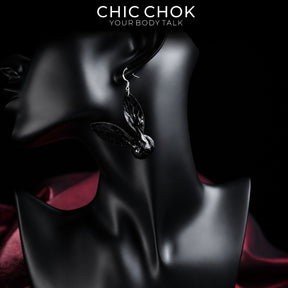 CHICCHOK Black Sugar Bunny Leather Earrings | Gothic Glossy Croc-Embossed Rabbit Drop Jewelry | Creepy Cute Harajuku Cyberpunk Accessories