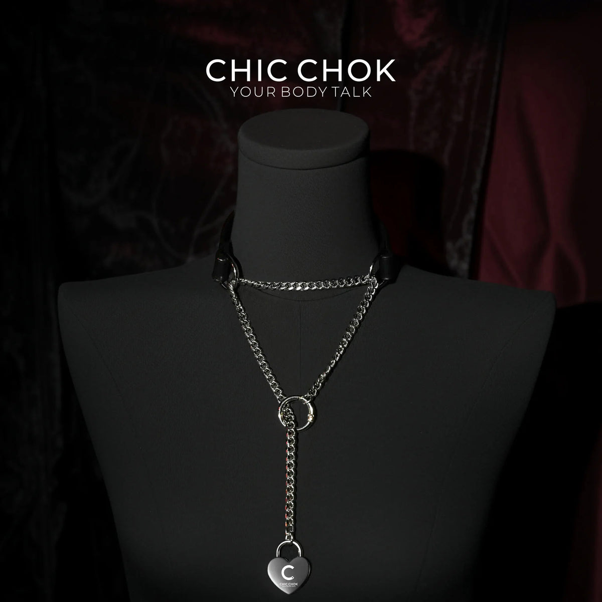 CHICCHOK [Breathless] Fashion Black with Thick Chains, Movable Pulling Chain Daily Wear Leather Necklace Choker versatile wear(With love lock)