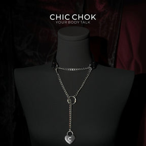 CHICCHOK [Breathless] Fashion Black with Thick Chains, Movable Pulling Chain Daily Wear Leather Necklace Choker versatile wear(With love lock)